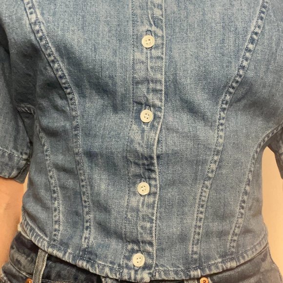 FRAME Corset Denim Blouse with Midi-Sleeve - Picture 12 of 15